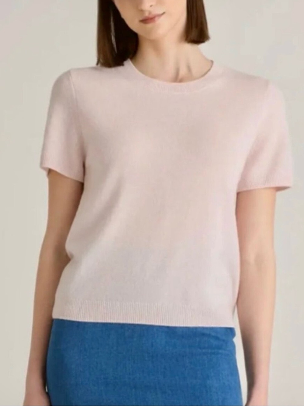 Quince Mongolian Cashmere Light Pink Short Sleeve Sweater Tee Small
